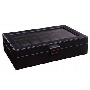 983 Karbon fekete műbőr &oacute;ratart&oacute; doboz 12db &oacute;r&aacute;nak